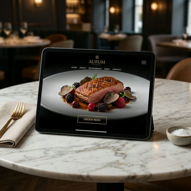 Modern restaurant website design on a tablet