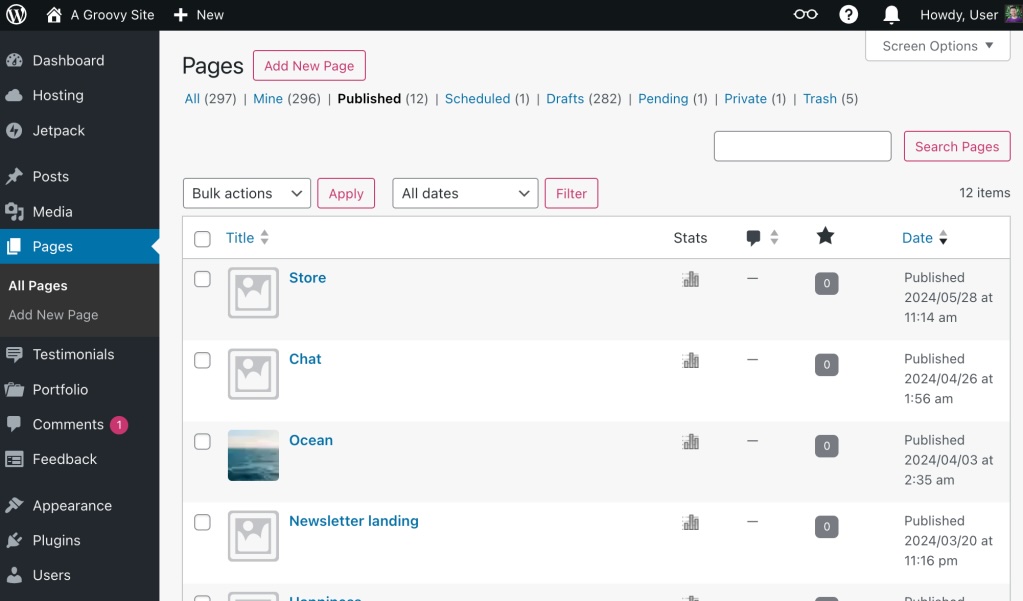 WordPress CMS dashboard user interface