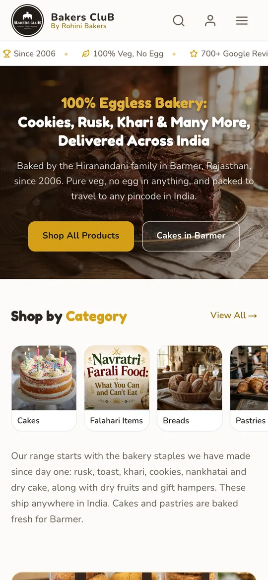 Bakers Club Barmer website on a phone